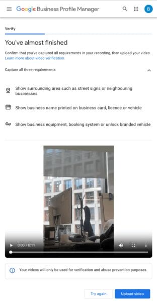 Nowość w Google Business Profile: Podgląd wideo przed weryfikacją 3